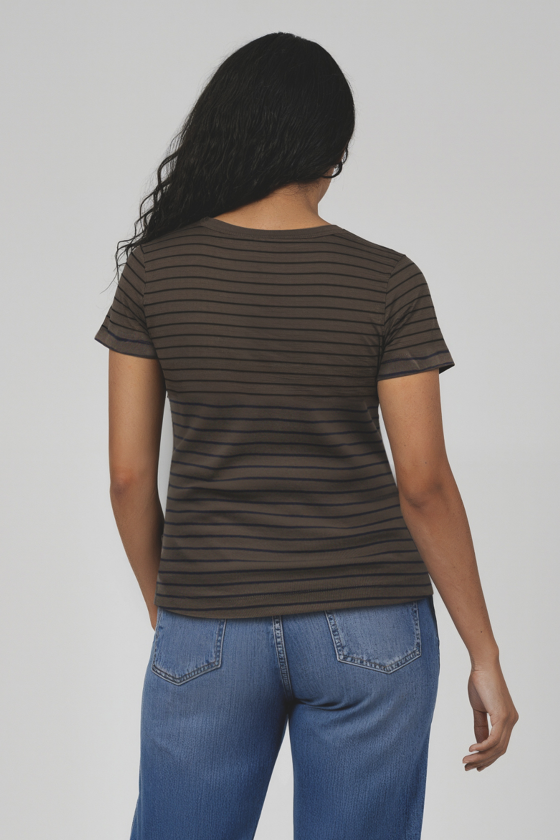 Crew-Neck Short Sleeve Rib Tee | Grape Leaf Stripe