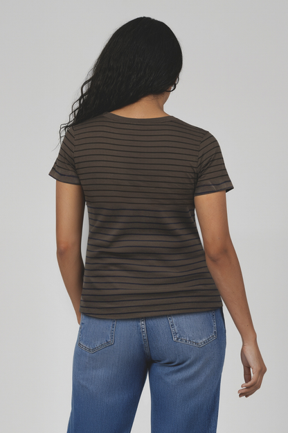 Crew-Neck Short Sleeve Rib Tee | Grape Leaf Stripe