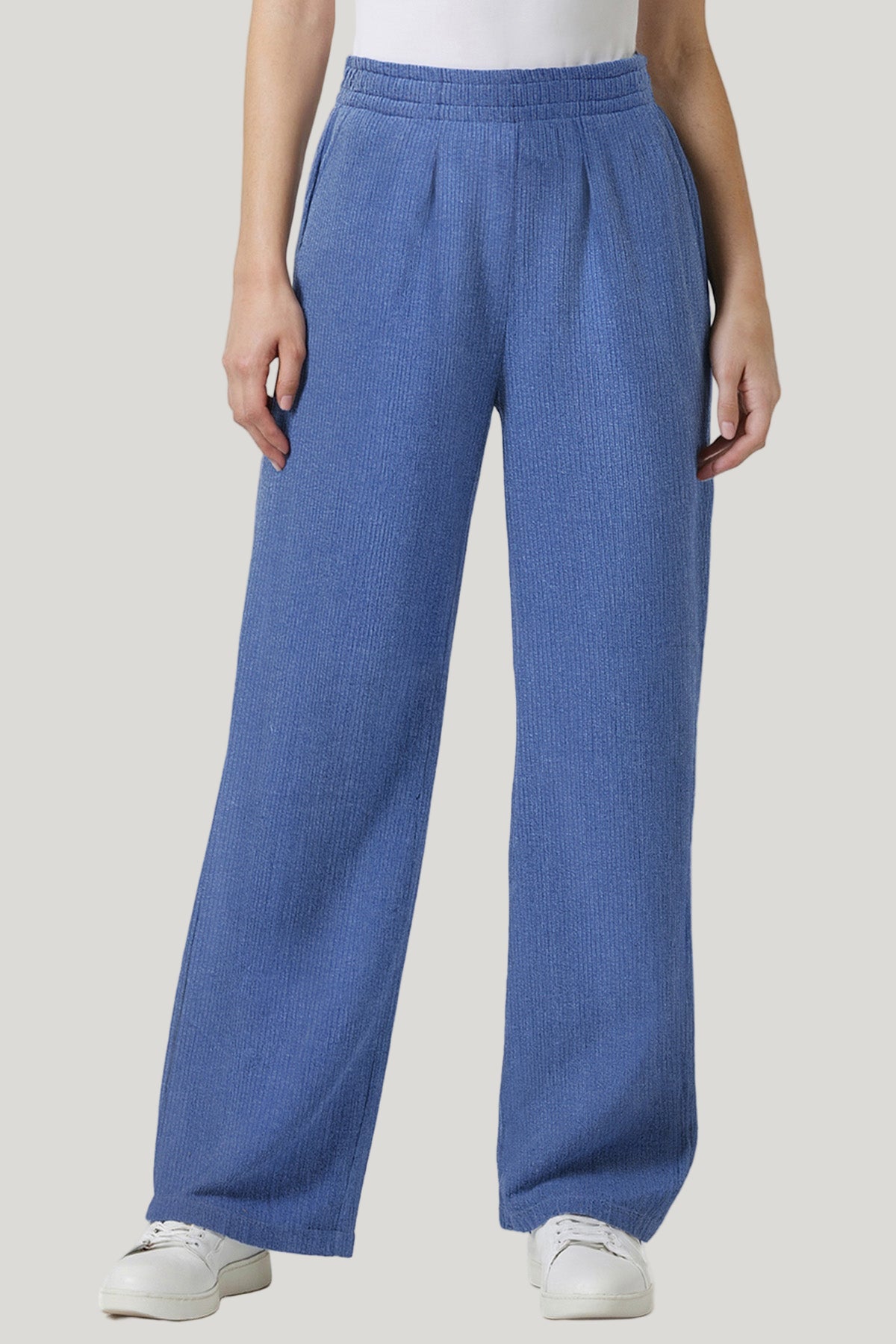 Brushed Rib Wide Leg Pant | Heather Coastal Fjord
