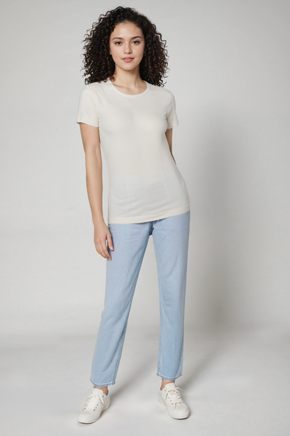 Crew-Neck Short Sleeve Tee | Egret