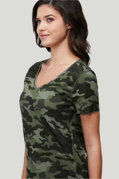 V-Neck Short Sleeve Tee | Forest Night Camo