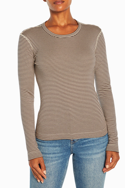 Stripe Long Sleeve Crewneck Tee | Coffee Bean Rainy Day Stripe
