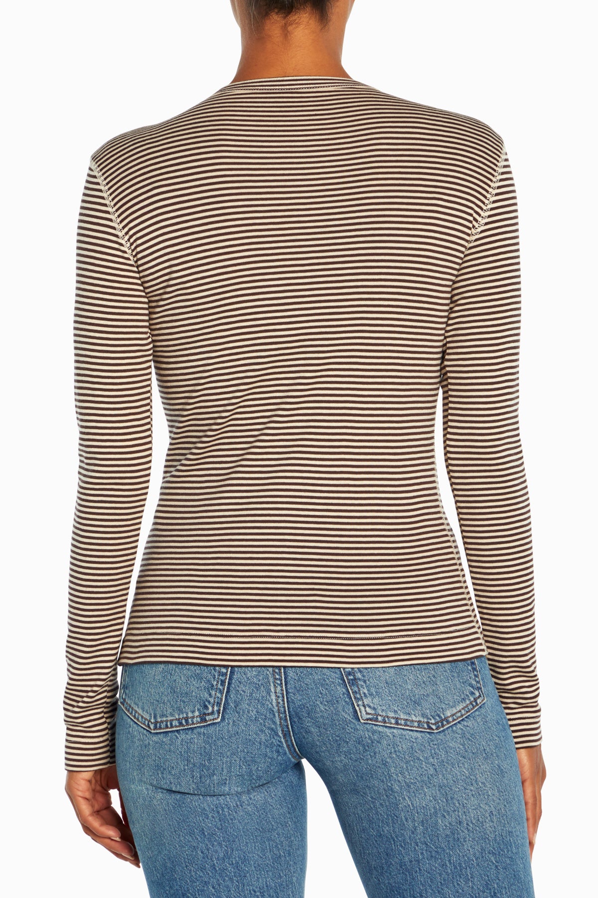 Stripe Long Sleeve Crewneck Tee | Coffee Bean Rainy Day Stripe