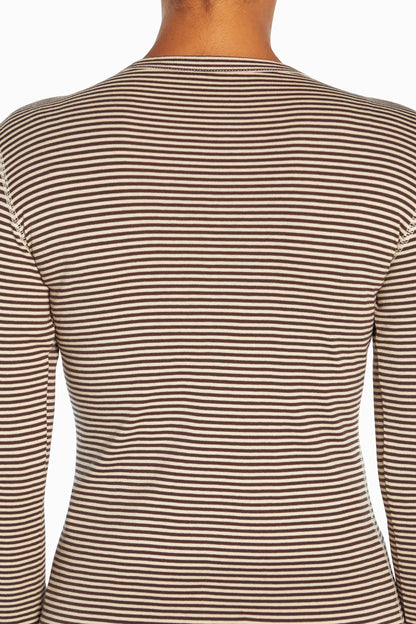 Stripe Long Sleeve Crewneck Tee | Coffee Bean Rainy Day Stripe