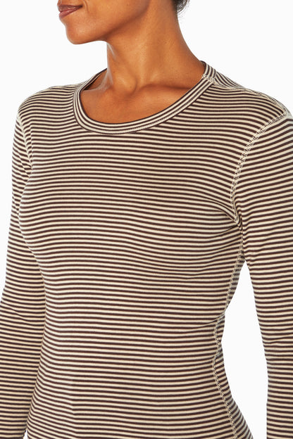 Stripe Long Sleeve Crewneck Tee | Coffee Bean Rainy Day Stripe