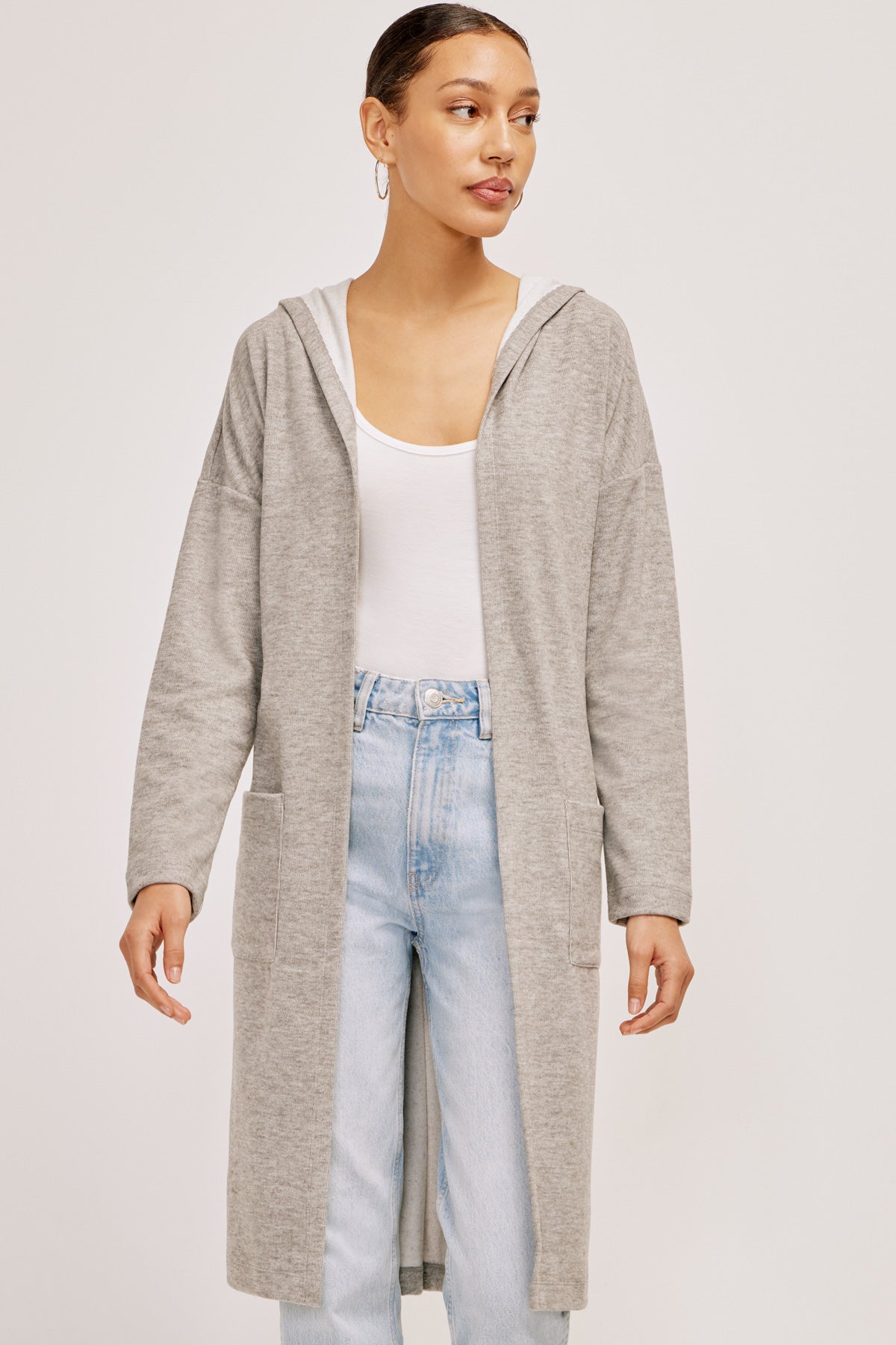 Longline light top hooded cardigan